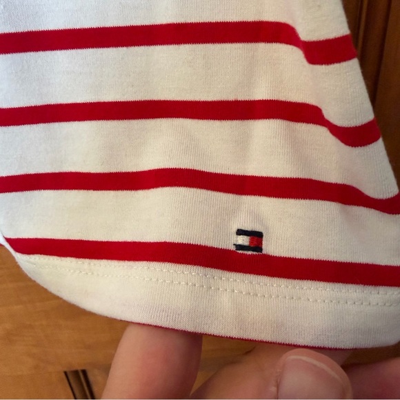Tommy Hilfiger Red and White Striped Cold Shoulder Tee - Picture 3 of 5